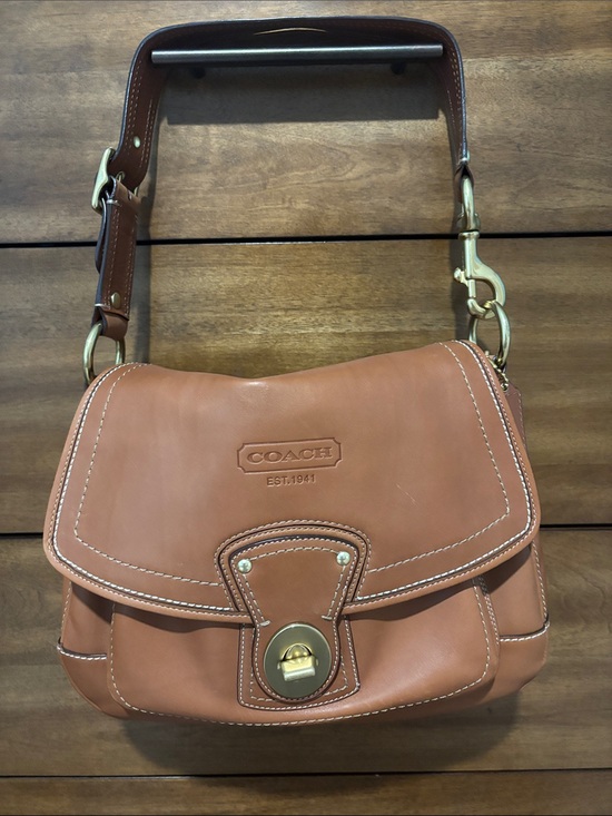 Coach Handbags - COACH Tan Leather Flap Shoulder Bag